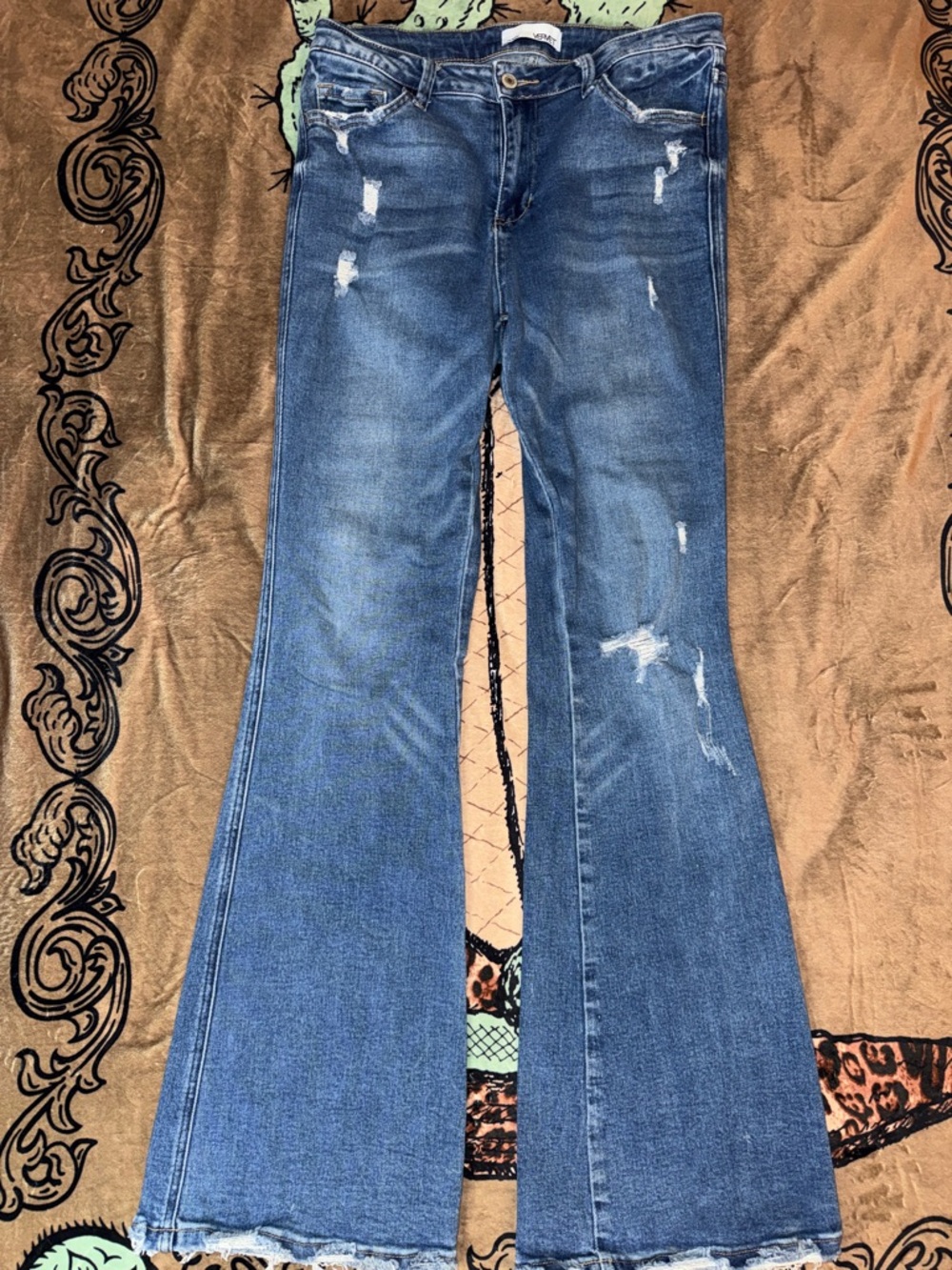 Women’s 29 Velvet Distressed Wide Leg Jeans — Medium Blue
